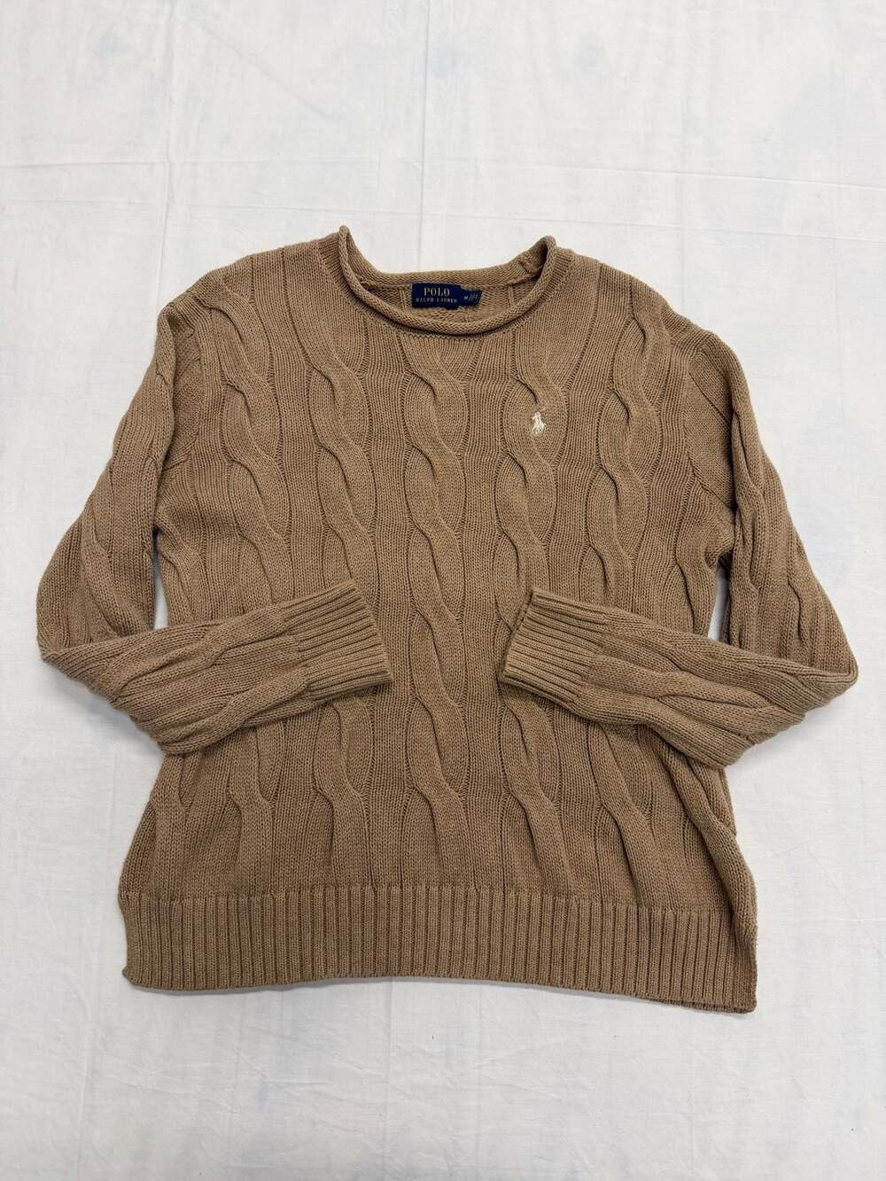 Polo Ralph Lauren Tan Cable Knit Cotton Crewneck Sweater